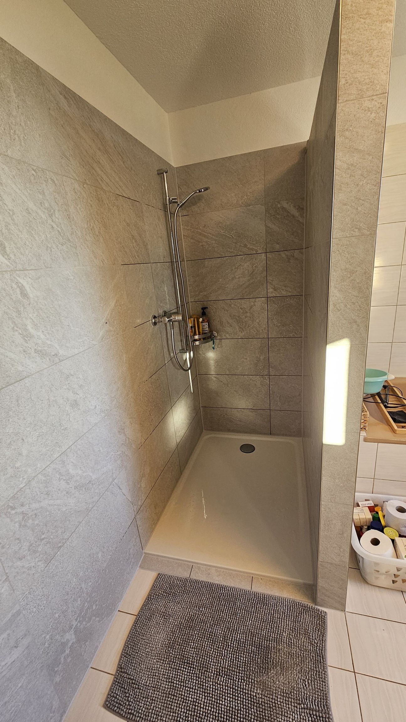 Dusche mit Plattenwänden